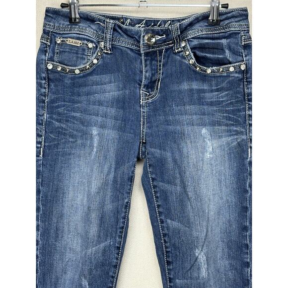 L.A. Idol Women's Cropped Jeans Size 5 Rhinestone Buttons/Pockets Distressed - Picture 1 of 16